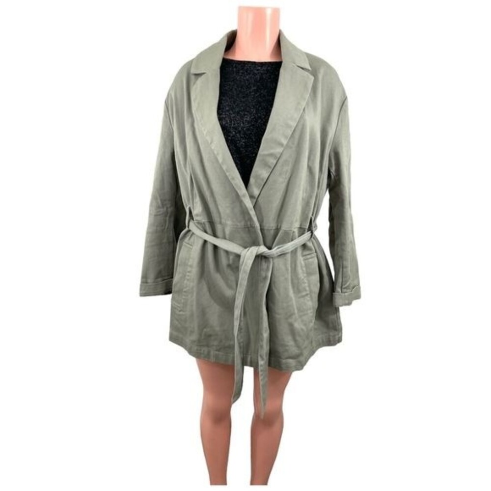 Asos Women's Belted Trench Coat Open Front‎ Notch Collar Sage Green US 12